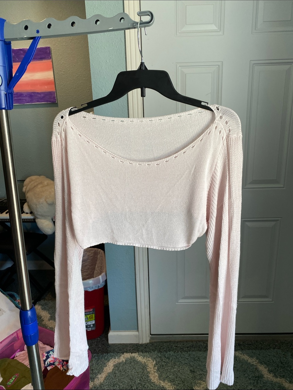 Light Pink Cropped Knit Long-Sleeve Top - Unbranded
